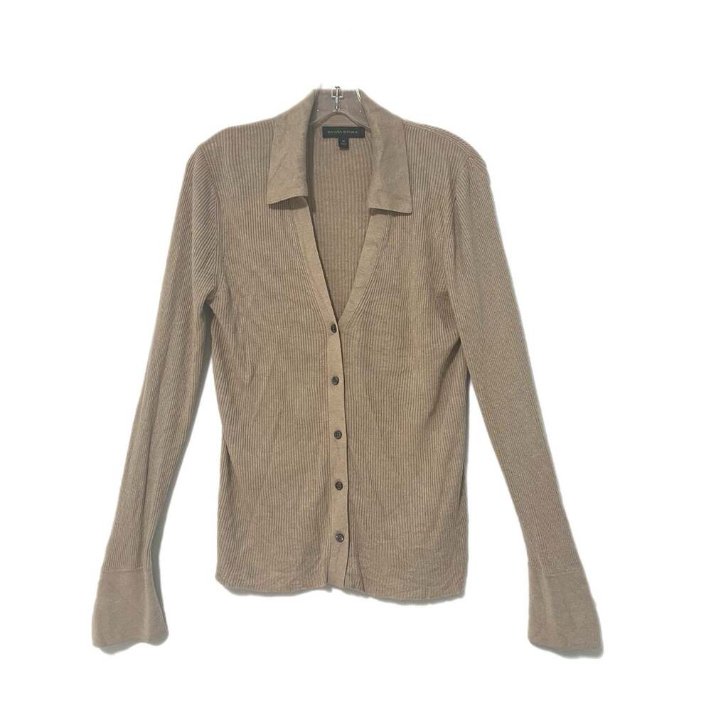 Banana Republic Cardigan Sweater Beige Women M Silk Cashmere Blend Button Front